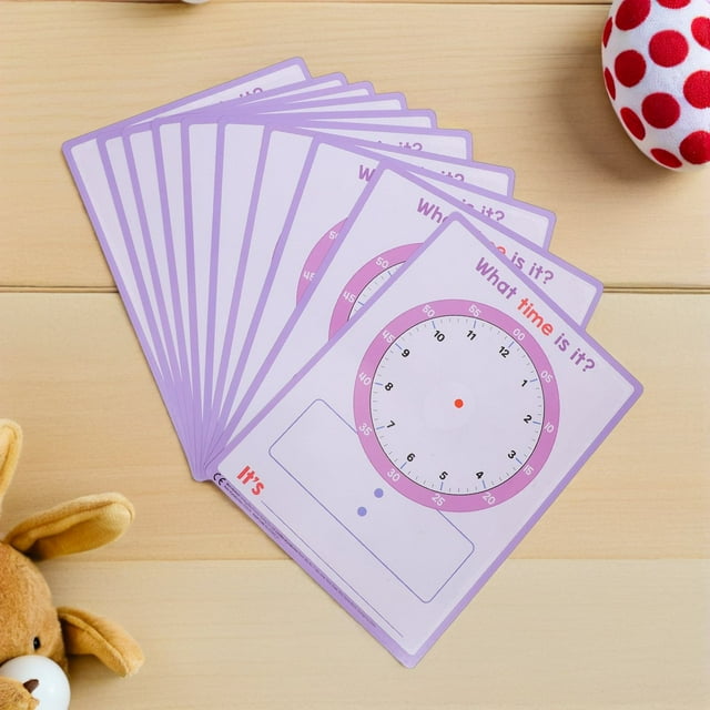 SKISUNO Portable Dual Sided Time Telling Paper for Math Practice with Smudge Proof Erasable Surface