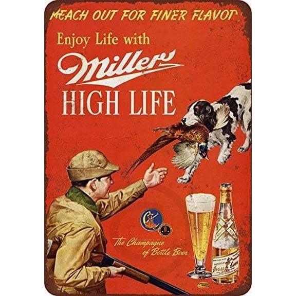 1958 Miller Beer And Pheasant Hunting Reproduction Metal Tin Sign Vintage Metal Tin Sign 8X12 Inches