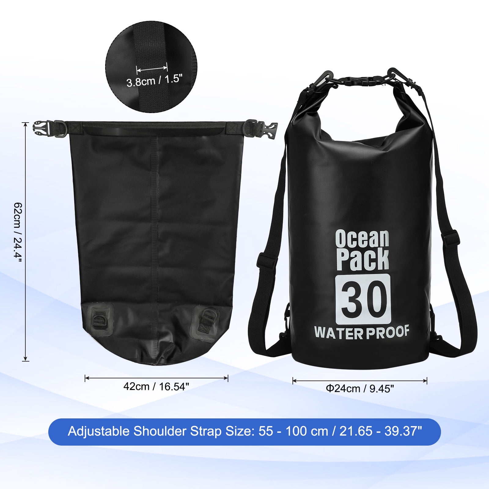 Uxcell Waterproof Dry Bag, 30L Water Proof Bags Lightweight Dry Storage Floating Backpack with Whistle (1 Pack, Black)