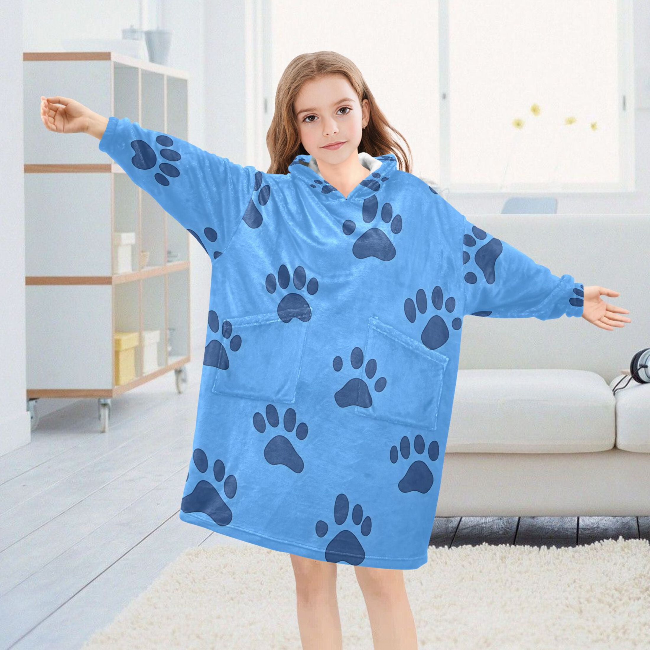 joogoo Wearable Blanket Hoodie for Dog Footprint Flannel Sherpa Pocket 3-14 YR S