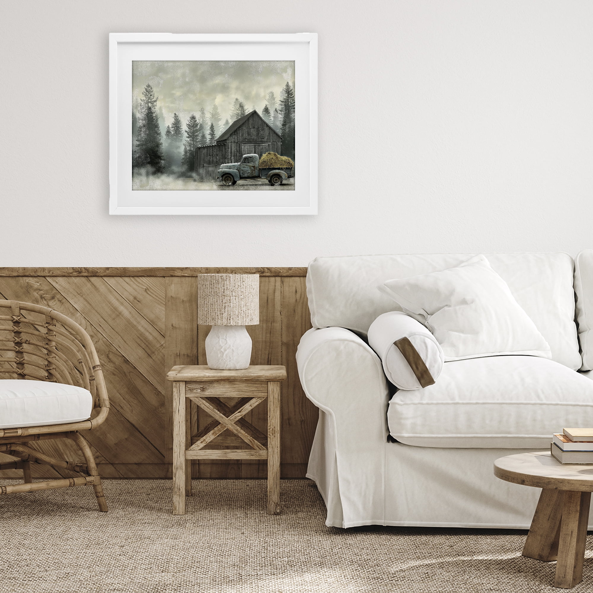 Stupell Industries Vintage Pickup at Misty Barn White Framed Print Under Glass, design by Imagine It Images