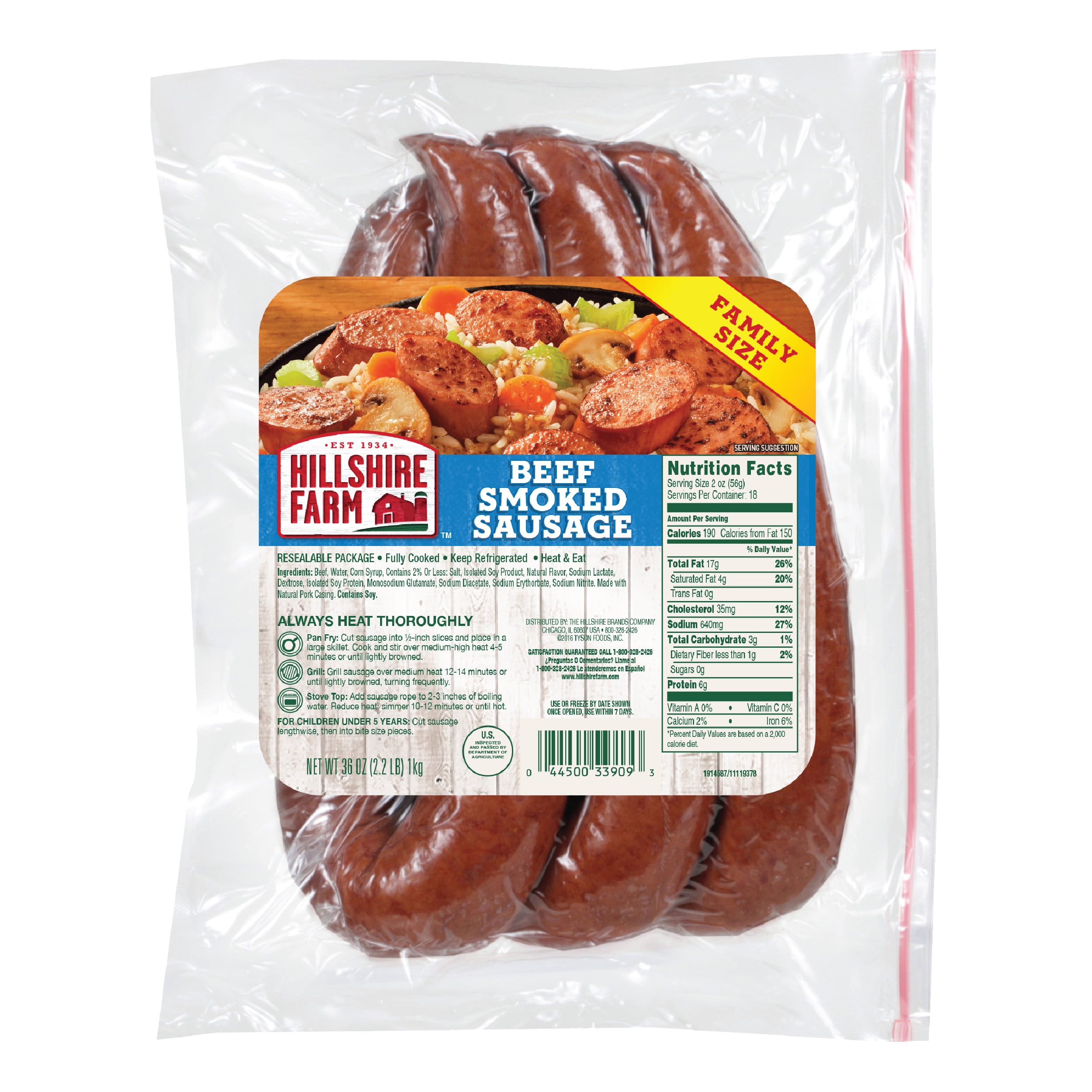 Hillshire Farm Beef Smoked Sausage, 36 oz Family Pack