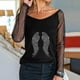 thumbnail image 2 of Camiseta de manga larga con cuello redondo y lentejuelas de malla sólida para mujer Pompotops gfhjh17280, 2 of 8