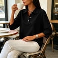 thumbnail image 6 of Polo Shirts for Women 3/4 Sleeve Solid Color Quick Dry Work Tops with Collar, S, 6 of 9