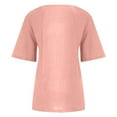 thumbnail image 5 of Cuoff Blouses for Women Fashion Casual Temperament Round Neck Vintage Cotton and Hemp Solid Button Short Sleeve T-Shirt Womens Tops Pink M, 5 of 5
