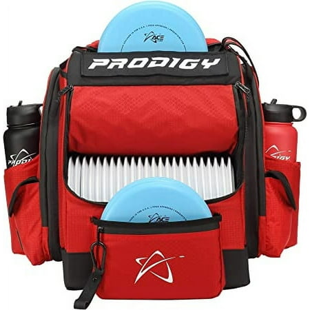 Prodigy Disc BP-1 V3 Disc Golf Backpack | Frisbee Golf Bag with 30+ Disc Capacity | Pro Quality Disc Golf Bag Backpack | Tear and Water Resistant | Tons of Storage | Large Disc Golf Bag (Red)