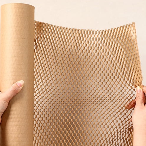 Honeycomb Packing Paper Roll, Kraft Cushion Wrapping Paper for Moving, Shipping & Gift Packaging, Recyclable Protective Bubble Alternative Paper, Khaki Color