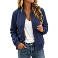 thumbnail image 3 of Women's Polka Dot Bomber Jacket Solid Color Zip Up Long Sleeve Windproof Jacket Loose Fit Lightweight Spring Coat for Daily Wear, 3 of 8