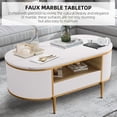thumbnail image 6 of TROPOW Modern Luxury Oval Coffee Table with Storage,47.24" Fluted Design with Faux Marble Top, Curved Profile & Gold Metal Legs, White Center Table for Living Room, Stylish Sofa Table, 6 of 7