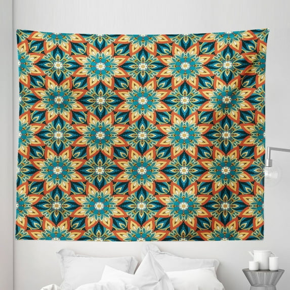Ottoman Tapestry, Ornate Floral Pattern with Vintage Mandala Elements Traditional and Bohemian Design, Fabric Wall Hanging Decor for Bedroom Living Room Dorm, 5 Sizes, Multicolor, by Ambesonne