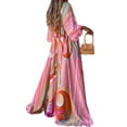 thumbnail image 2 of Bellella Robe Longue pour Femmes Manches 3/4 Robes Maxi Imprimé Floral Robe d'Été Hawaïenne Col en V par-Dessus Femmes Sorties de Plage Rose TP, 2 of 3