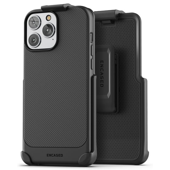 Encased Thin Armor Designed for iPhone 14 PRO Belt Clip Case, Slim Fit Phone Case with Holster (Matte Black)