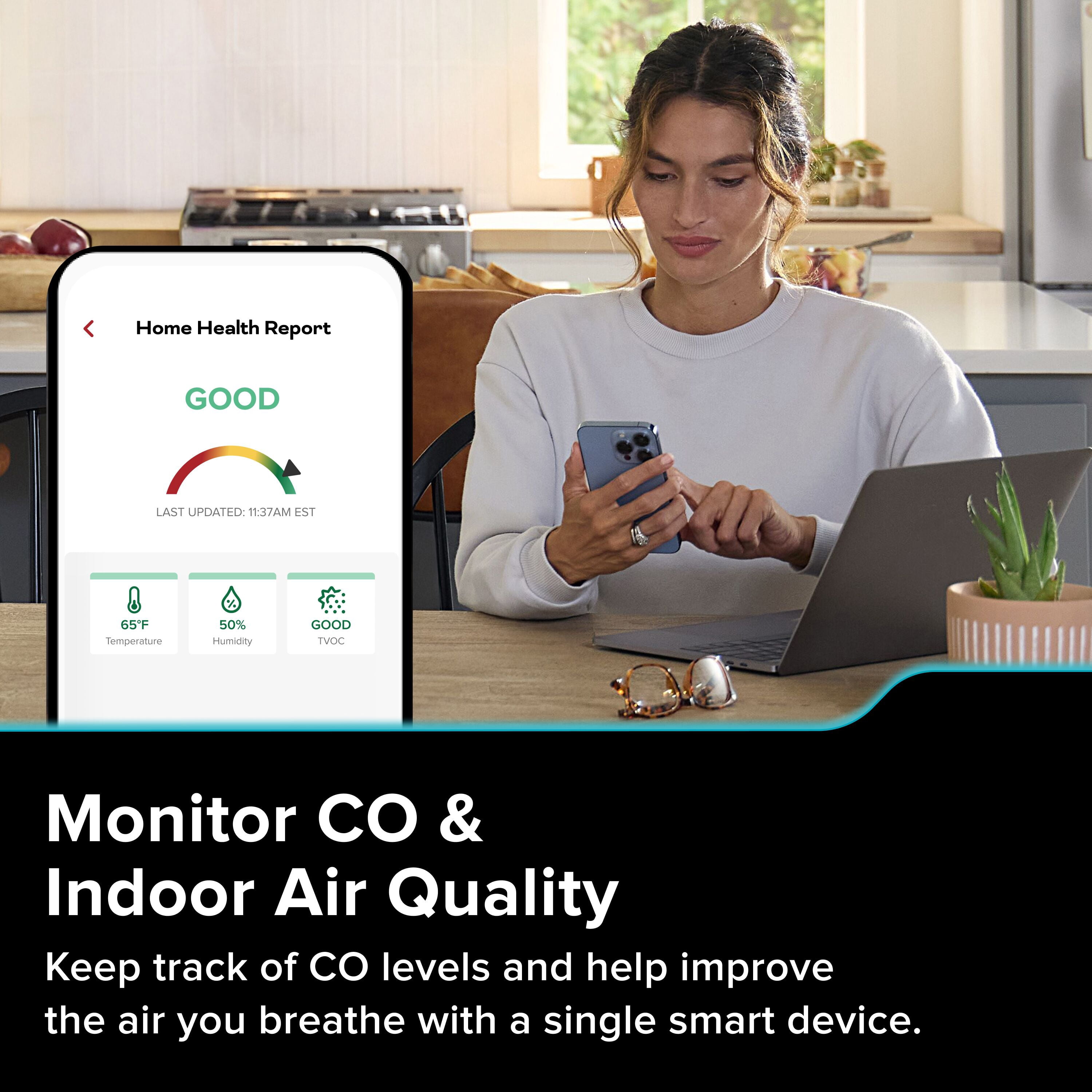 Kidde Smart Carbon Monoxide Detector & Indoor Air Quality, Plug-In with AA Battery Backup, COPDLQW