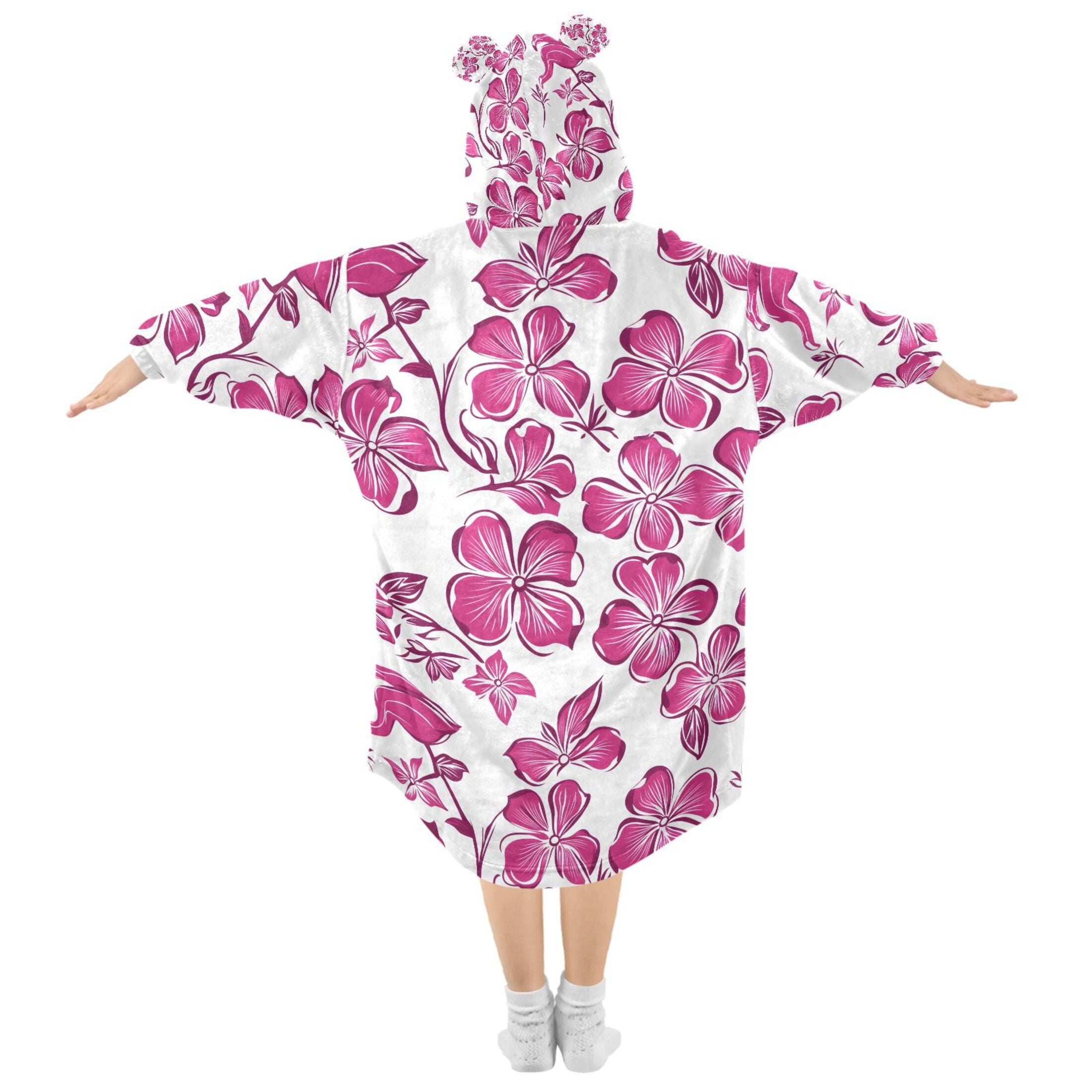 joogoo Wearable Blanket Hoodie for Hand Draw Flower Flannel Sherpa Pocket 3-14 YR S