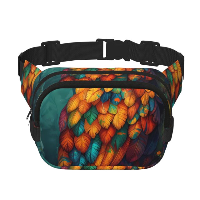 Fotbe Colorful Owl Forest Cangurera Cuadrada con Estampado de Doble Capa, Bolsa de Cintura Ajustable Mini para Hombres y Mujeres