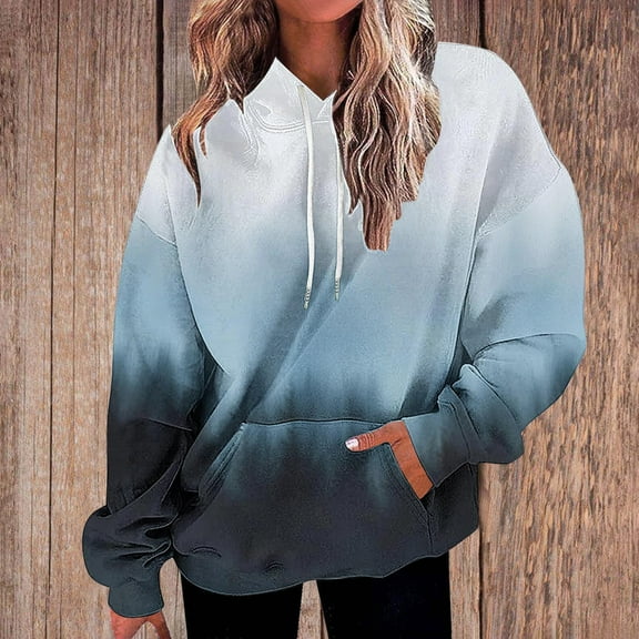 SYMOID Womens Oversized White Ombre Hoodie - Soft Stretch 95% Polyester 5% Spandex with Kangaroo Pocket & Drawstring, Casual Loungewear for Daily Errands,Size M