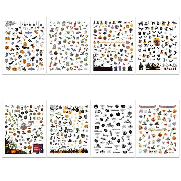 Graflsoa Halloween Nail Art Stickers Kit - 8 Unique Designs for DIY Manicures, Perfect for Daily Use or Special Occasions