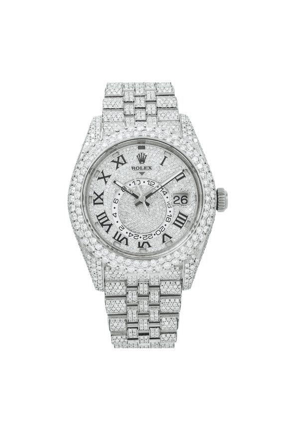 Pre-Owned Rolex Sky-Dweller 42MM 326934 Diamond Paved Roman Dial Diamond Bezel Stainless Steel Full Diamond Jubilee Bracelet 21.75ct