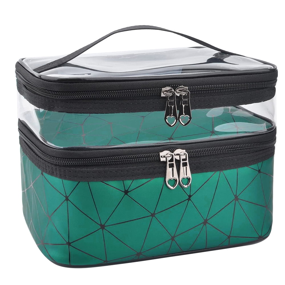 Large Makeup Bag, Travel Makeup Bag Organizer, Double Layer Train Case