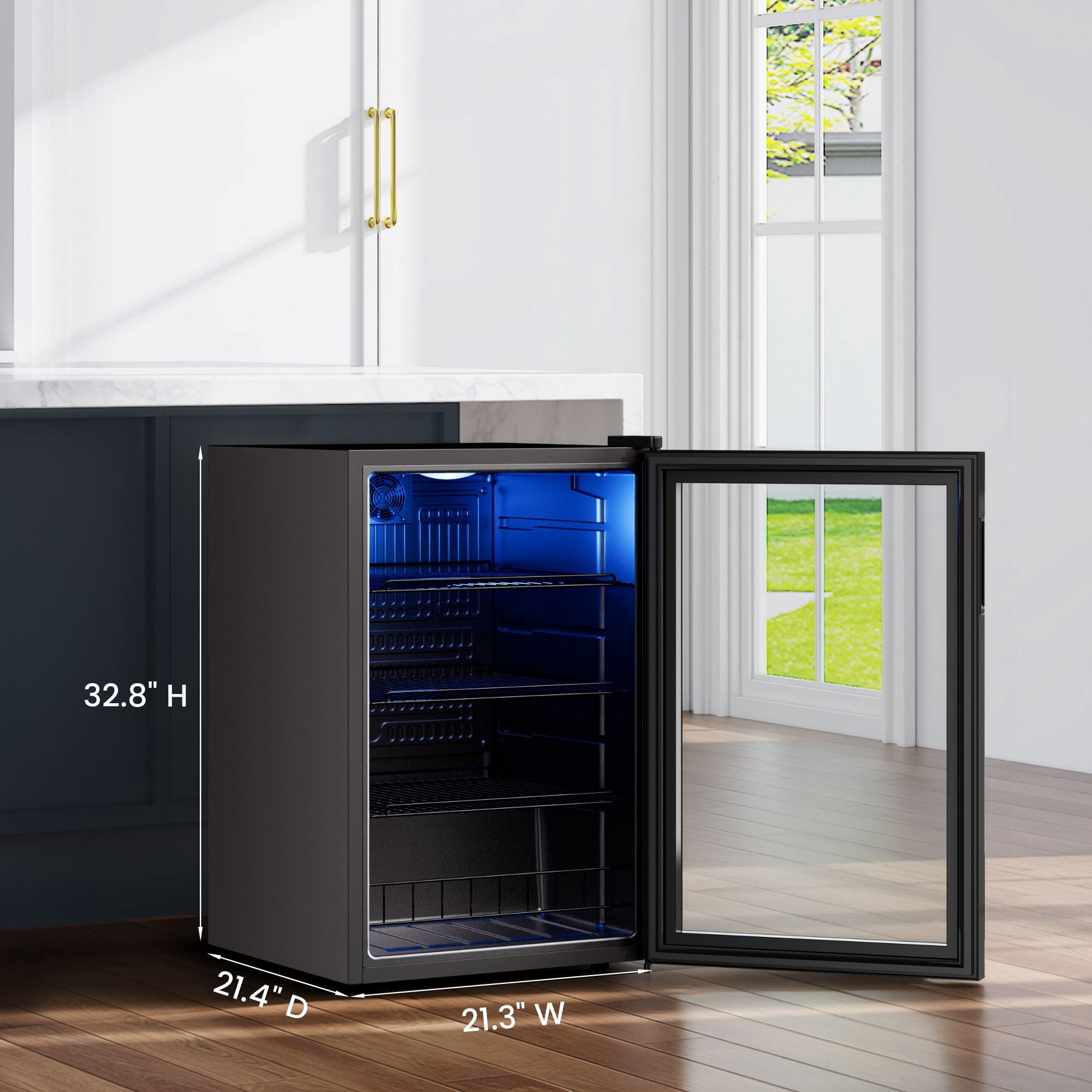 Yeego 160 Can Beverage Refrigerator with Glass Door,4.6 Cu.ft Wine Coolers,Touch Control Panel On the Glass,Freestanding Mini Fridge,Black