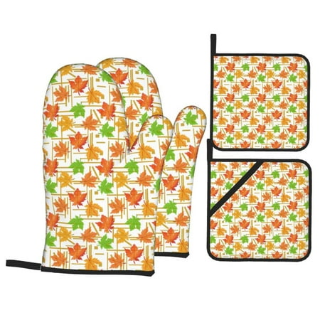 

Oven Mitts and Pot Holders Sets 4 pcs Maple Leaves1 Non-Slip Oven Gloves Potholders Soft Quilted Lining Heat Resistant Gloves Hot Pads for Kitchen Cooking Baking