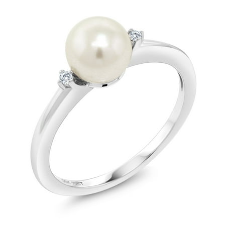 10k freshwater cultured 7mm accent engagement pearl diamond ring gold
