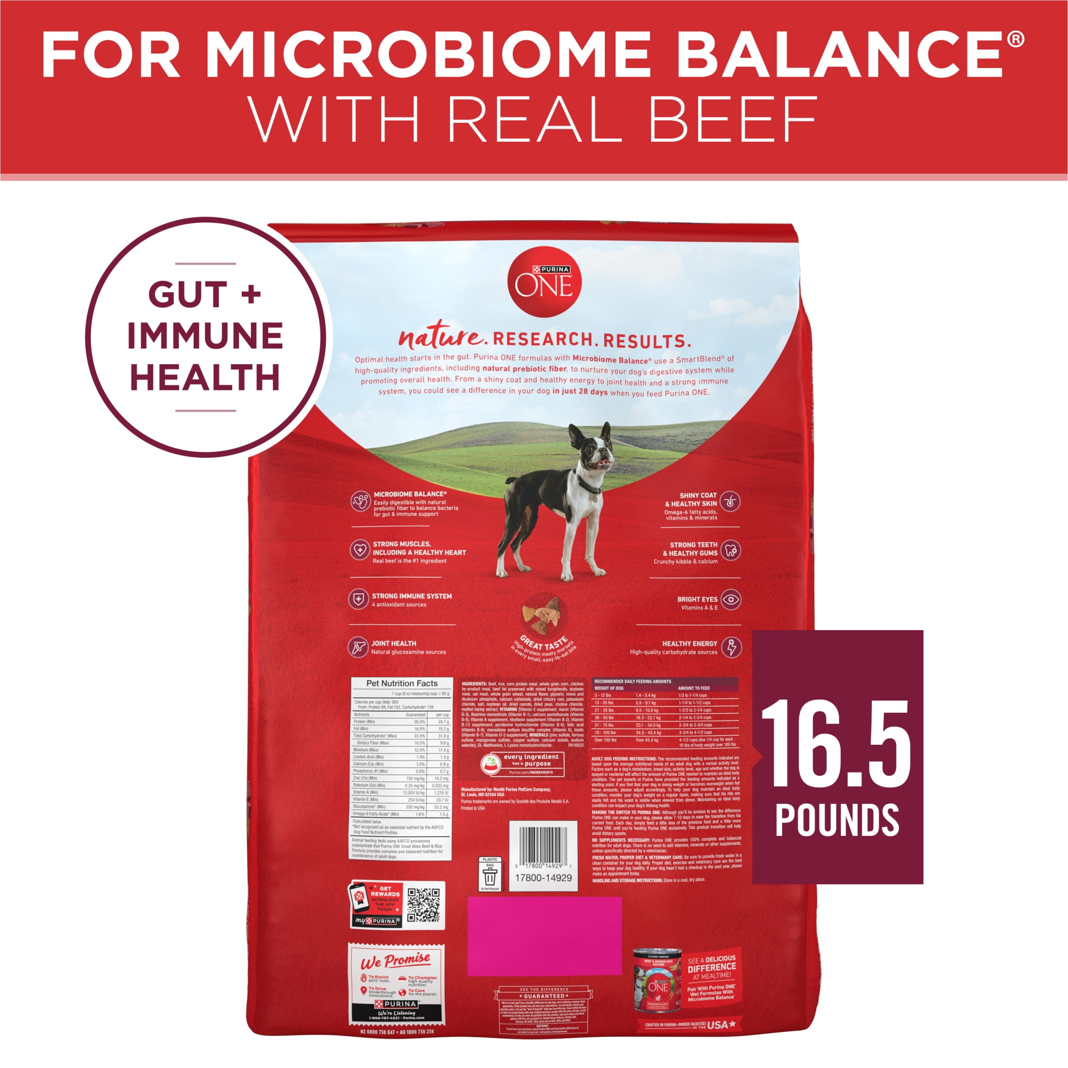Purina ONE Small Bites Dry Dog Food for Adult Dogs with Added Vitamins & Minerals, High Protein Beef & Rice, 16.5 lb Bag
