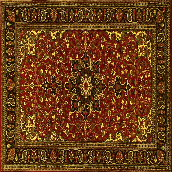 Ahgly Company Machine Washable Indoor Square Persian Yellow Traditional Area Rugs, 6' Square