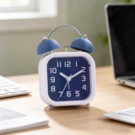 Twin Bell Alarm Clock Extra Loud, Vintage Electric Alarm Clock for Heavy Sleepers, Battery Operated Silent Sweep Movement Table Clock with Soft Night Light for Bedroom, Blue
