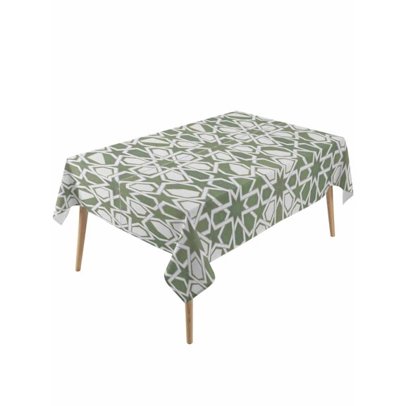 Sage Green Table Cloth, Waterproof Tablecloth for Rectangle Tables, Retro Abstract Morocco Geometric Texture Reusable Washable Fabric Table Cover for Restaurant Kitchen Dining Tables 54"x108"