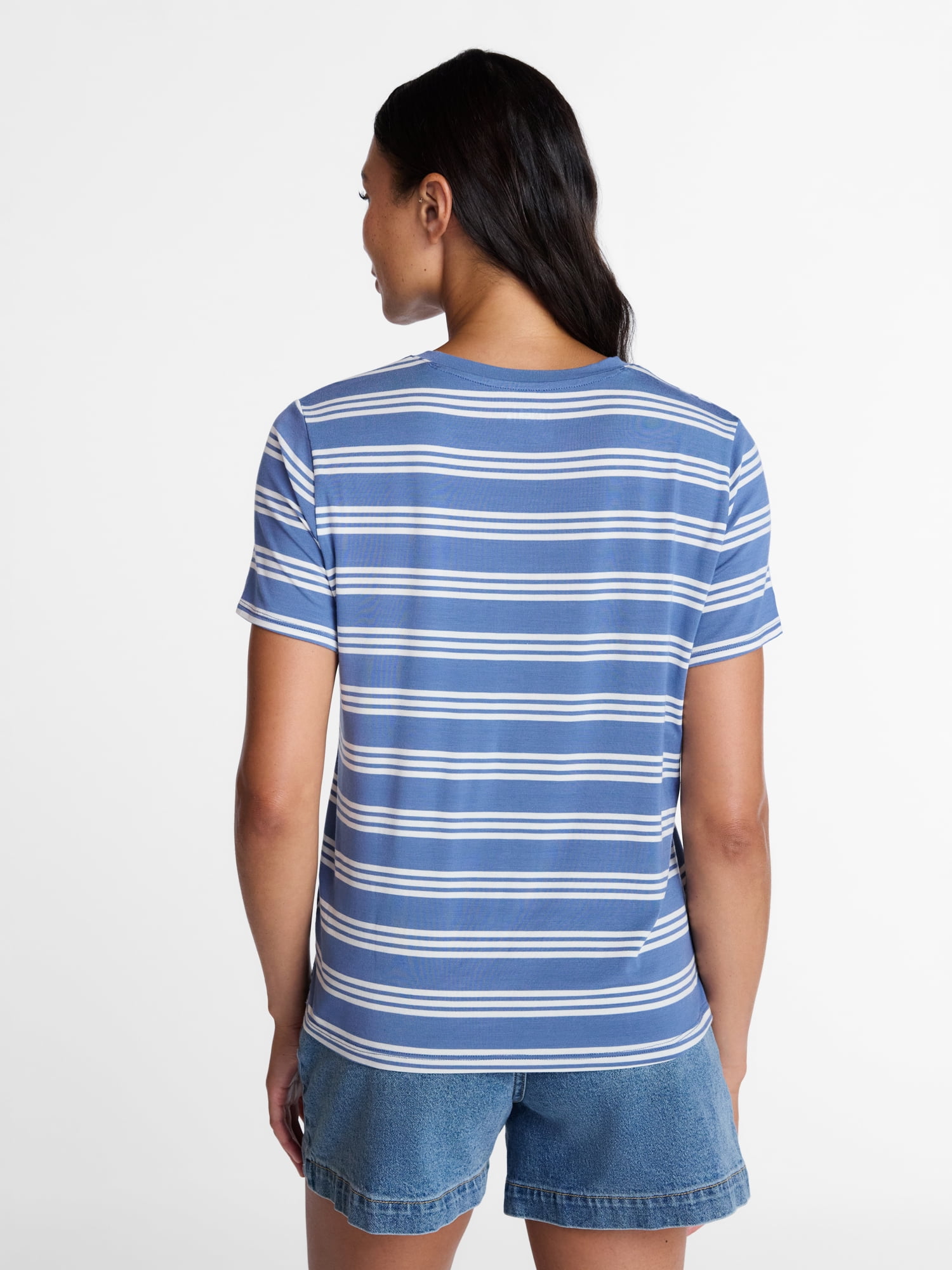 Time and Tru Women's Draped Boxy Tee with Short Sleeves, Sizes XS-XXXL