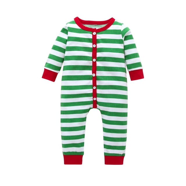 Pyjamas de Noël pour Bébé Garçon Fille Manches Longues Body Rayé Fermeture Boutonnée