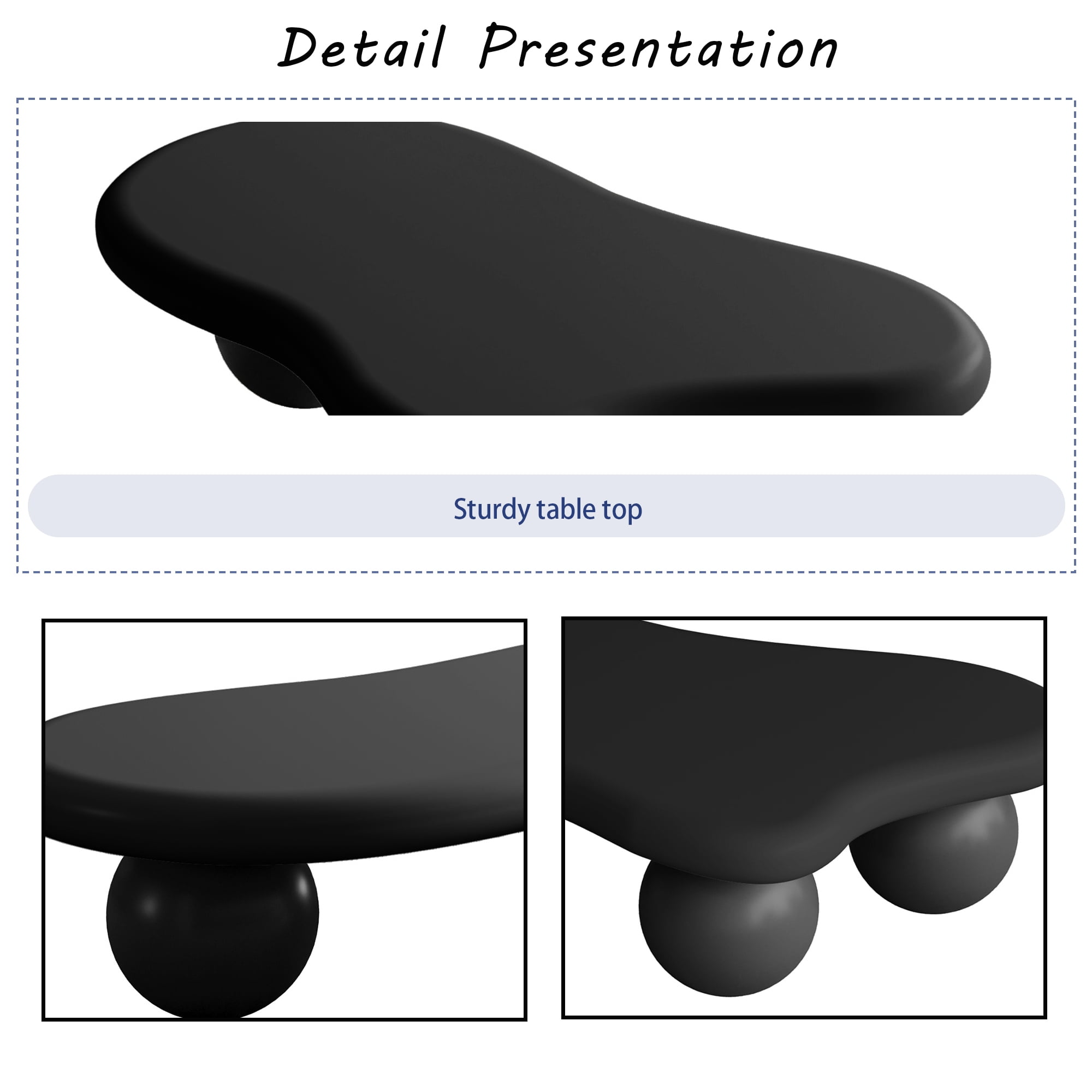 MDQMD 40”Cloud Coffee Table Black ,Irregular Coffee Table,with 3 Ball Legs,Modern Coffee Table,Accent Center Table for Living Room