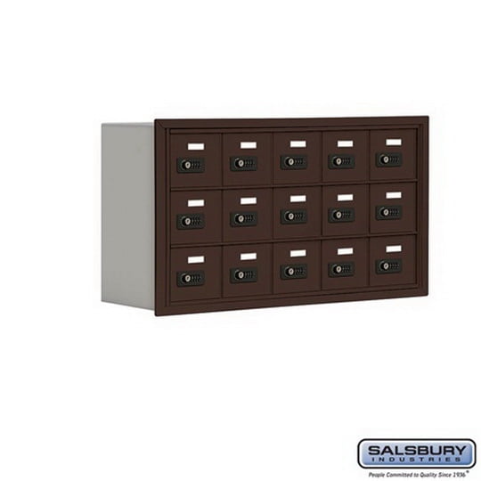 Salsbury Industries 19038-15ZRC Cell Phone Storage Locker - 3 Door High Unit (8 Inch Deep Compartments) - 15 A Doors - Bronze - Recessed Mounted - Resettable Combination Locks