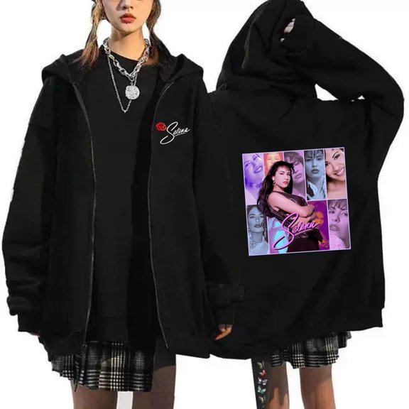 Selena Quintanilla Merch Unisex Oversized Soft Pure Zip-Up Hoodie - Vintage Washed Graphic Print Kangaroo Pocket Casual Streetwear