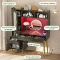 thumbnail image 2 of Homieasy 48'' Makeup Vanity with Hutch, White Bedroom Vanity with Charging Station and LED, Tall Vanity Table with Pegboard, Mirror, 5 Big Drawers & Shelves, Cabinet, Bedroom Dressing Tables, Grey, 2 of 7