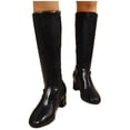 thumbnail image 6 of hopeusnice Square Toe Chunky Heel Knee High Boots Women Leather Stretch Boots for Daily Wear Black 36, 6 of 9