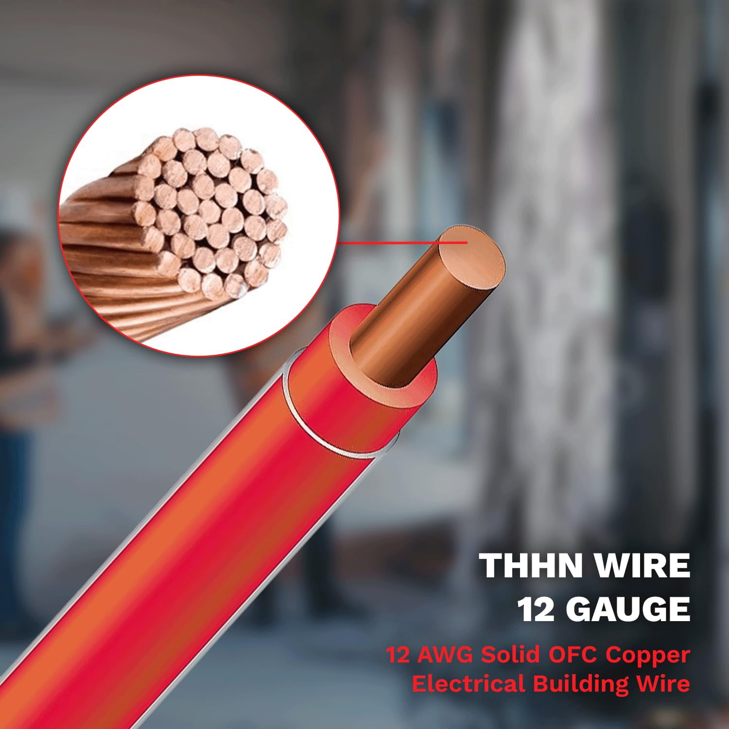 12 AWG THHN Stranded Copper Electrical Building Wire with Nylon Jacket PVC Insulation - 100Ft Red