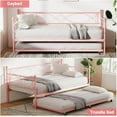 thumbnail image 6 of Twin Size Metal Daybed with Trundle - Pink Steel Frame Daybed with Pull-Out Bed, Headboard & Steel Slat Support, No Box Spring Needed, for Living Room, Bedroom or Guest Room., 6 of 9