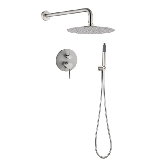 JERFIT 10 Inch Dual Shower Head Combo with Rainfall Showerhead and Handheld Spray, 6-Spray Modes, Brushed Nickel Finish, Solid Brass Construction, Easy Installation Kit Included