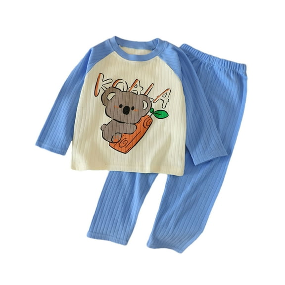 Odeerbi 1-7 Years Kids Boys Girls Summer Cotton Pajamas Long Sleeve Raglan Tops Pants Set Soft Loungewear Cute Print Sleepwear Casual Two-piece Pajama Sets Kids Boys Girls Clothes