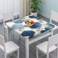 thumbnail image 3 of Blue White Gold Hexagon Marble Pattern Square Fitted Tablecloth with Elastic Edge,Square Table Cover,Washable Elastic Table Cover for Home Kitchen Party Decor 34"x34", 3 of 6