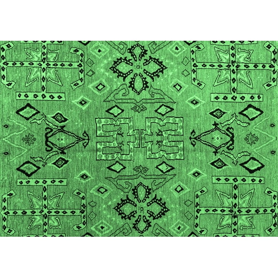 Ahgly Company Indoor Rectangle Abstract Emerald Green Modern Area Rugs, 2' x 3'