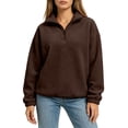 thumbnail image 7 of AKOEE Quarter Zip Pullover Womens Fleece Fuzzy Sweater Loose Long Sleeve Casual Warm Plain Sweatshirts Winter (L, Brown), 7 of 7