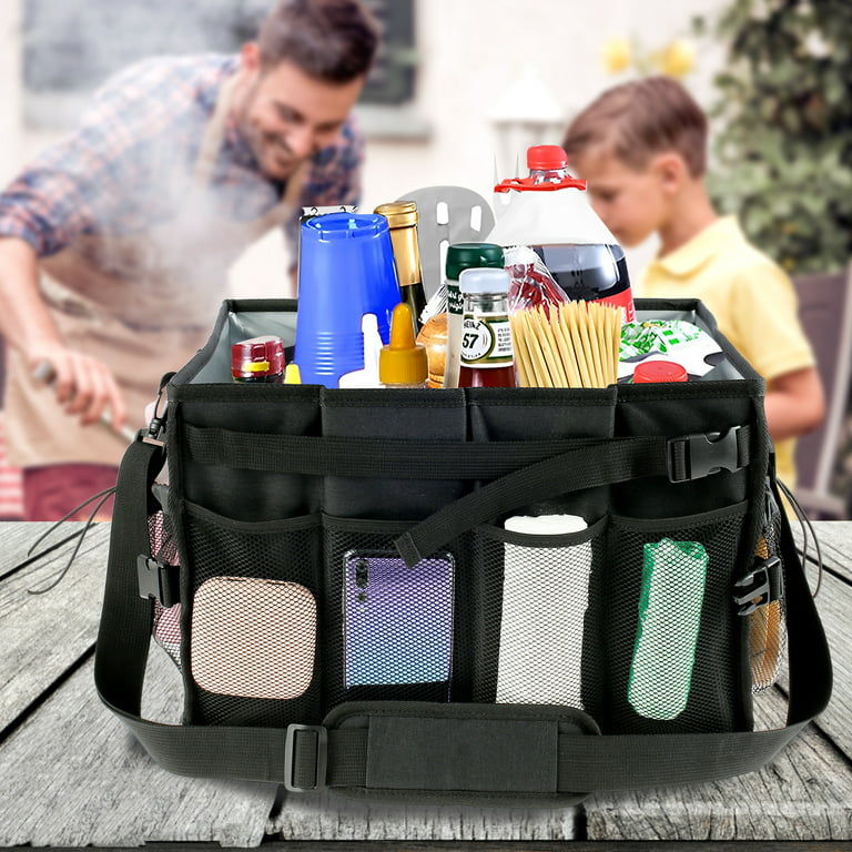 BBQ Accessories Caddy with Paper Towel Holder Large Grill and Picnic Caddy  with Mesh Pockets Strap Collapsible Grill Utensil Organizer Reusable Picnic  Bag Portable for Outdoor Camping Picnic Travel 