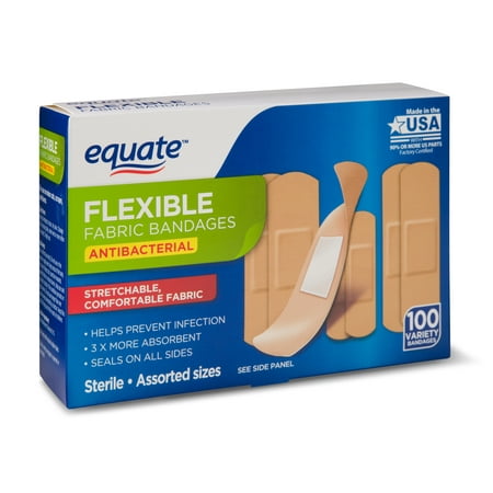 Equate Flexible Antibacterial Fabric Bandages, 100 (Best Band Aids For Babies)