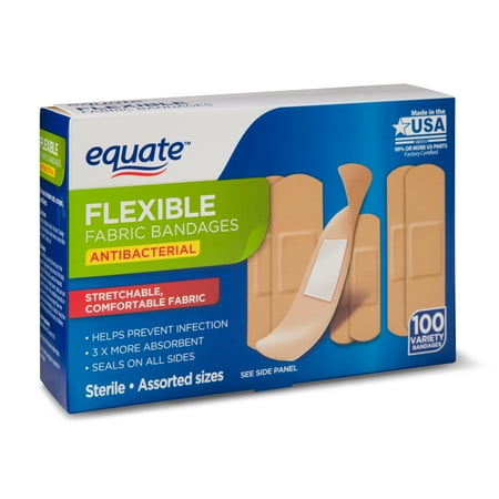 Equate Flexible Antibacterial Fabric Bandages, 100