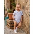 thumbnail image 5 of Cenuakty Baby 0-18M Boys Summer Shirt Jumpsuit Stripe Print Short Sleeve Lapel Button Down Romper with Pocket, 5 of 9