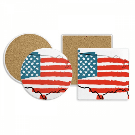 

Stars And Stripes America Flag Map Country Coaster Cup Mug Holder Absorbent Stone Cork Base Set