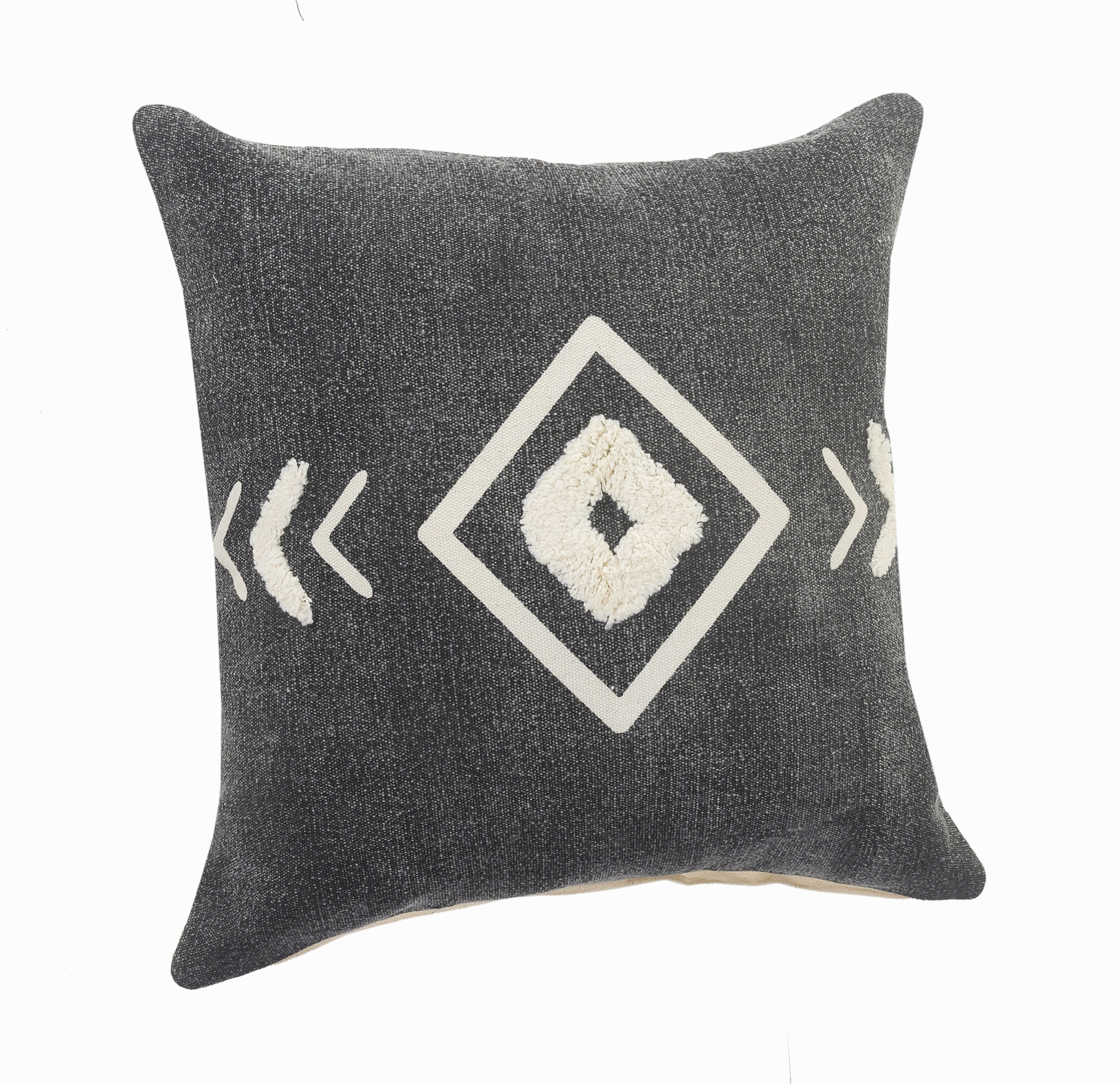 Laddha Home Designs Handwoven Tufted Tribal Diamond Throw Pillow - 20" - Tan and Black - Set of 2